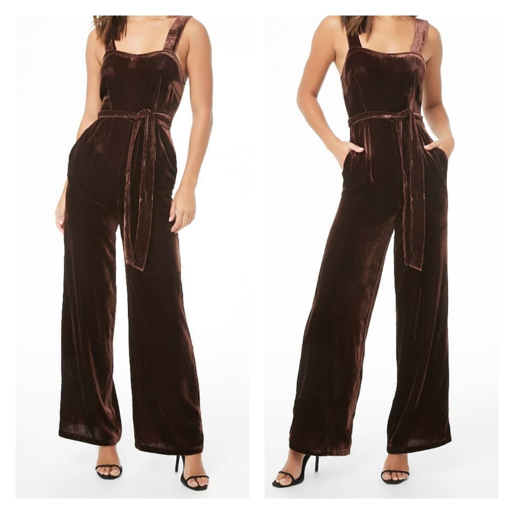 CHOCOLATE VELVET WIDE LEG JUMPSUIT